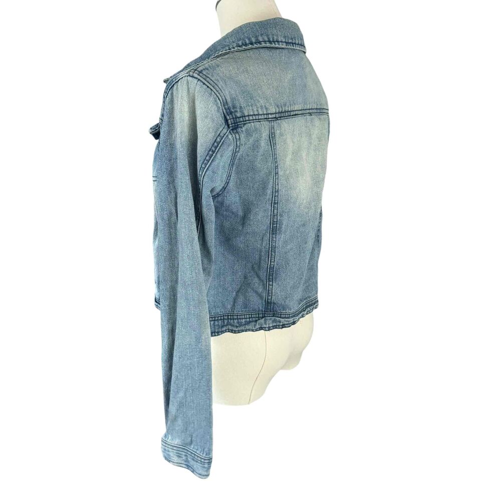 Indigo Rein Womens Blue Denim Jacket Button Front Long Sleeves Cropped Medium - Picture 9 of 16